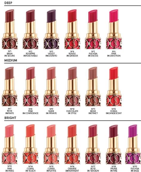 YSL lipstick color chart